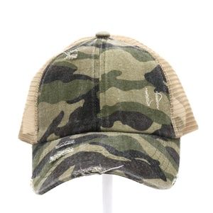 C.C. Olive Camouflage Criss-Cross High Ponytail Ball Cap
